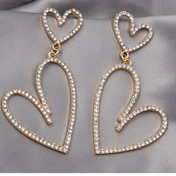 Cubic Zirconia Open Heart Open Dangle Earrings. - Picture 8 of 8